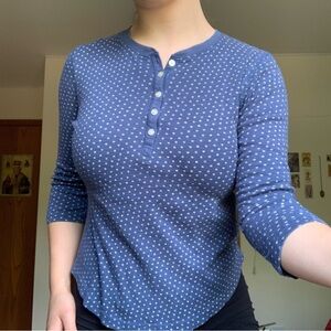 Chaps Navy Floral Blouse Henley